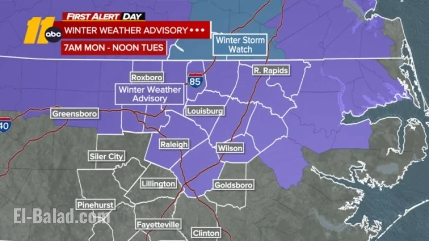 Snowfall and Black Ice Threaten Central North Carolina on Monday