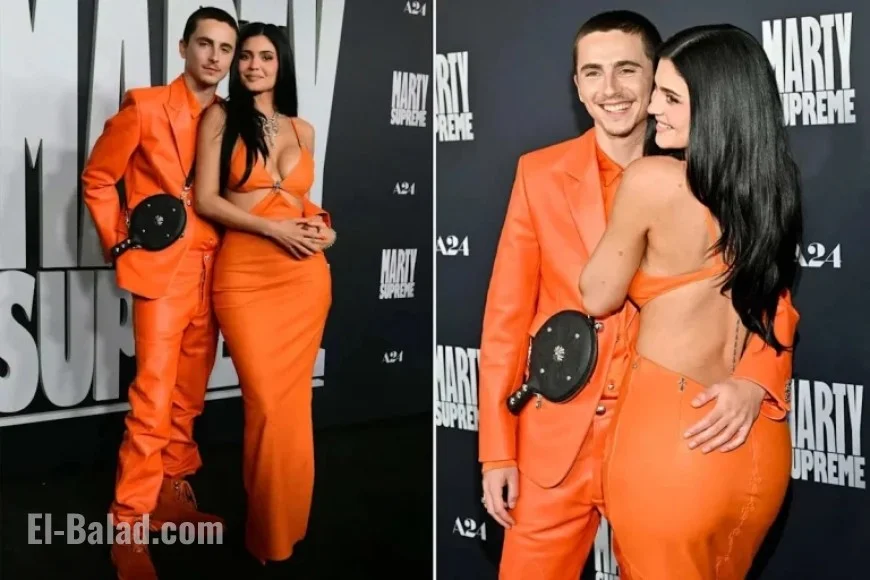Kylie Jenner, Timothée Chalamet Dazzle in Matching Orange Outfits at “Marty Supreme” Premiere