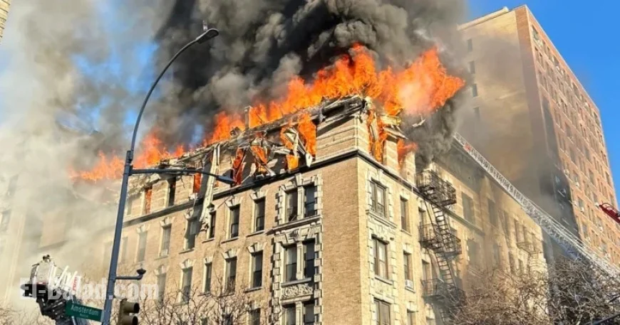 Blaze Engulfs Upper West Side Building, Scatters Debris on Sidewalk
