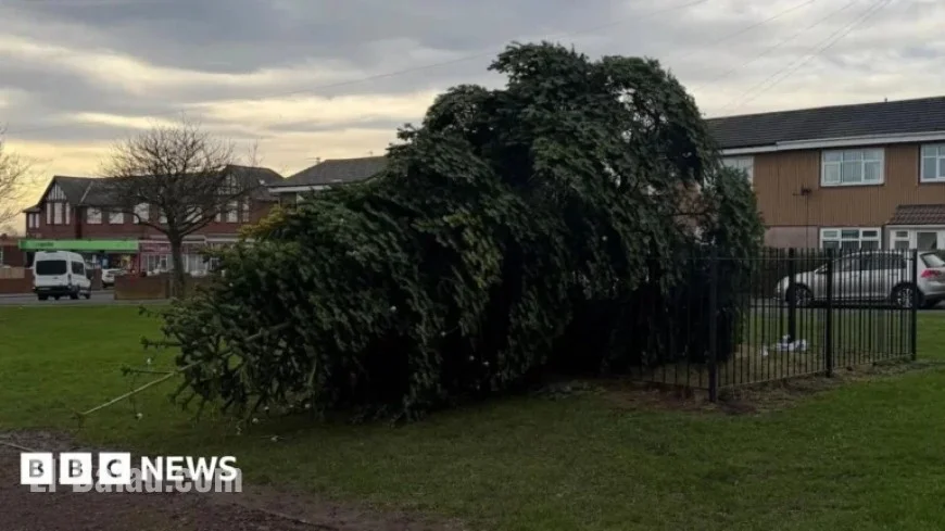 Villagers Work to Restore Shotton Colliery’s Felled Christmas Tree