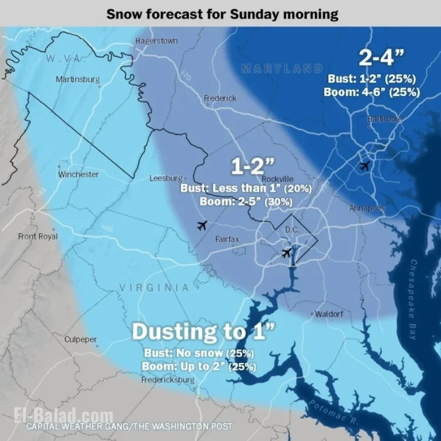 Snow and Freezing Temperatures Expected in D.C., Maryland, Virginia Sunday