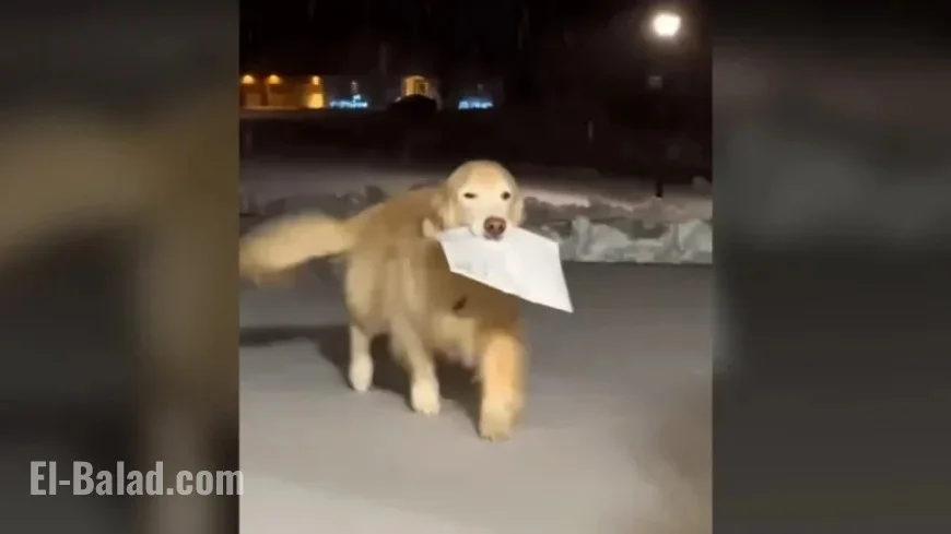 Golden Retriever Delivers Family Mail, Trots Through Snow