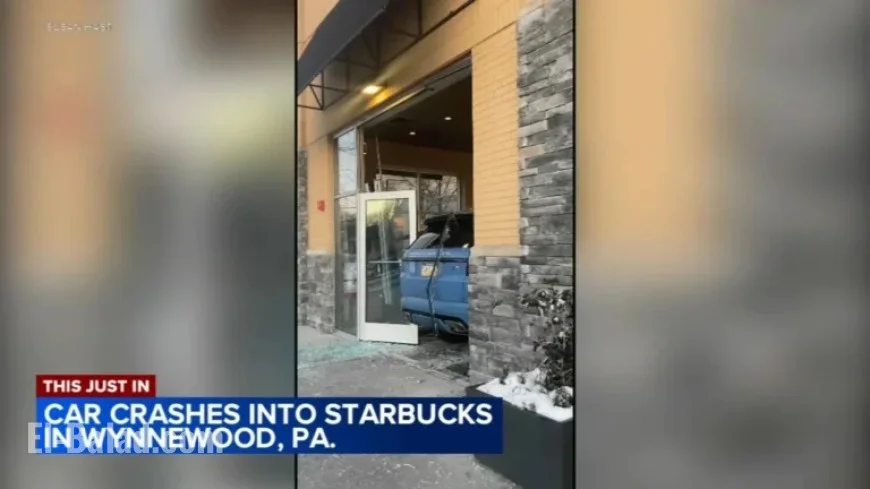 Car Collides with Starbucks Storefront in Wynnewood, Pennsylvania