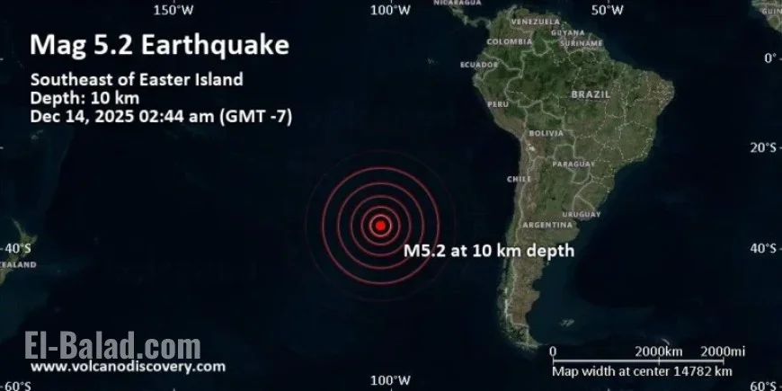 Magnitude 5.2 Earthquake Strikes Southeast of Easter Island on Dec 14, 2025