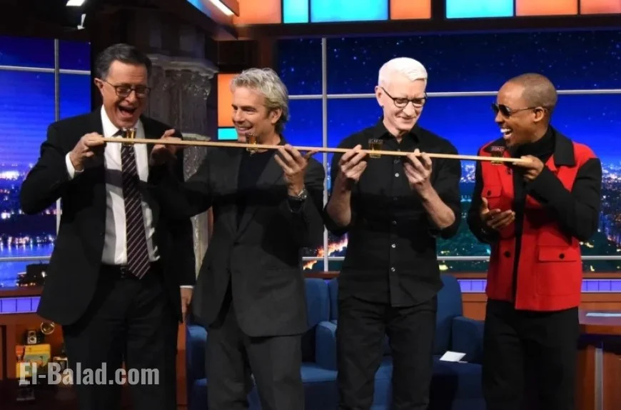 Anderson Cooper, Andy Cohen, and Colbert Enjoy Shotski on Late Show
