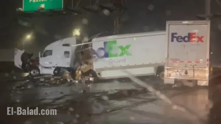 Rain and Flooding Close Los Angeles 5 Freeway After FedEx Truck Crash
