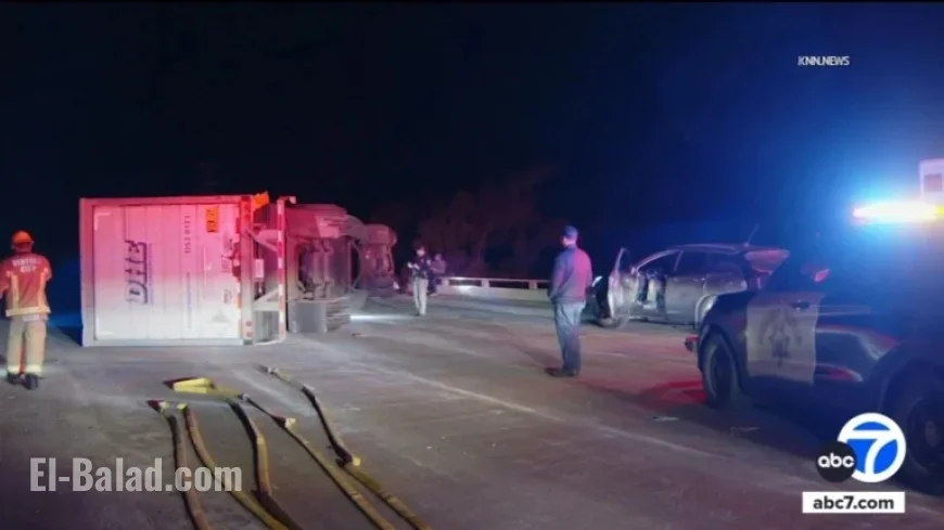 Overturned Truck Halts Traffic on Northbound 101 Freeway in Ventura County