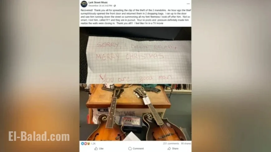Drunken Man Returns Stolen Mandolins to Teaneck Store with Apology Note