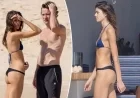 Kaia Gerber Enjoys Beach Day in Mismatched Bikini with Lewis Pullman