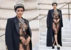 Teyana Taylor Stuns in Lace and Pearls at Schiaparelli Couture Show