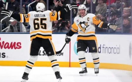 Crosby Leads Penguins to Overtime Victory Over Blue Jackets, Secures 5th Straight Win