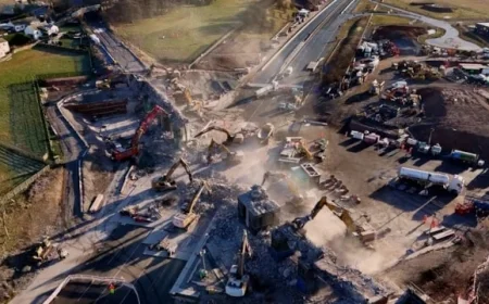 Time-Lapse Captures Dramatic Weekend Demolition of Railway Bridge Over M6