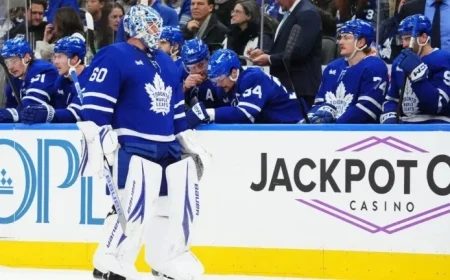 Maple Leafs Bench Goaltender Joseph Woll Against Jets