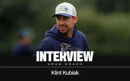 Falcons Interview Klint Kubiak for Head Coach Role