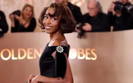 Ayo Edebiri Stuns in Bejeweled Black Gown at 2026 Golden Globes