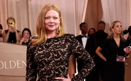 Sarah Snook Shines in Black Lace Gown at 2026 Golden Globes