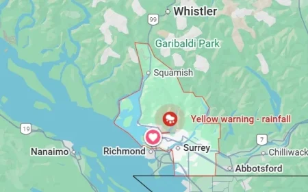 Rainfall Warning Issued for Lower Mainland; South Coast Faces Flood Watch