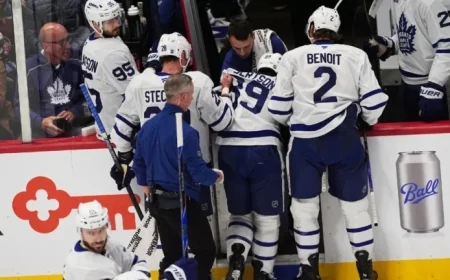 Maple Leafs’ Nick Robertson Injured While Blocking Shot