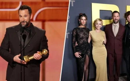 Noah Wyle Places Golden Globe Next to ‘Best Dad’ Trophy