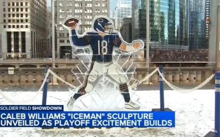 Chicago Bears Unveil Caleb Williams ‘Iceman’ Sculpture at Merchandise Mart Before Playoff Against Rams