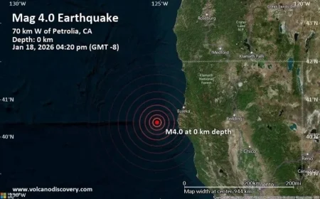 4.0 Earthquake Strikes Near Eureka, Humboldt County, California