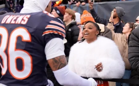 Simone Biles Cheers Husband Jonathan Owens with Custom Jacket at Rams-Bears Game