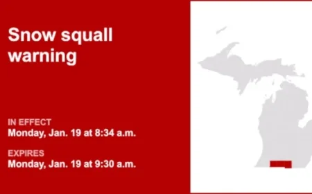 Cass and St. Joseph Counties Under Snow Squall Alert Monday Morning