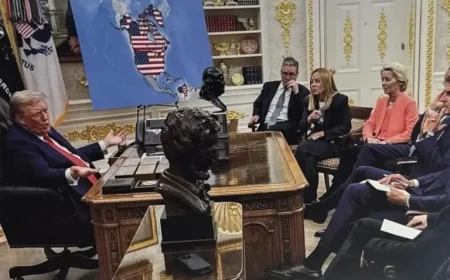 Trump Reveals Map of America Including Canada, Greenland; Meloni, Macron Observe