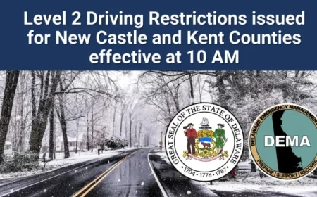 Driving Restrictions Tighten to Level 2 in New Castle, Kent at 10 AM