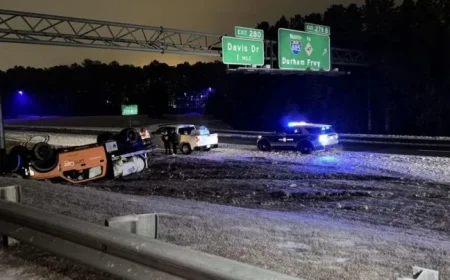 Brine Truck Overturns on I-40 in Durham, Major Roads Remain Icy