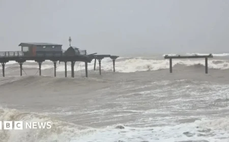 Storm Devastates Pier and Collapses Railway Sea Wall