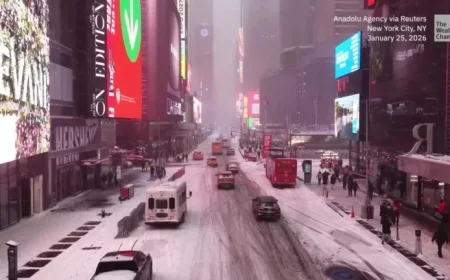 Aerial View Captures New York City Snowstorm