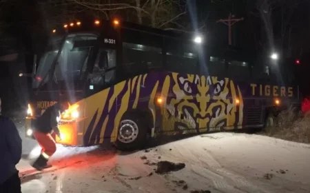 LSU Athletics Rented Bus Skids Off Road Amid Winter Weather
