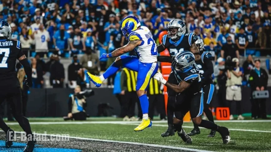 Rams’ Kyren Williams Leaps for Touchdown Against Panthers