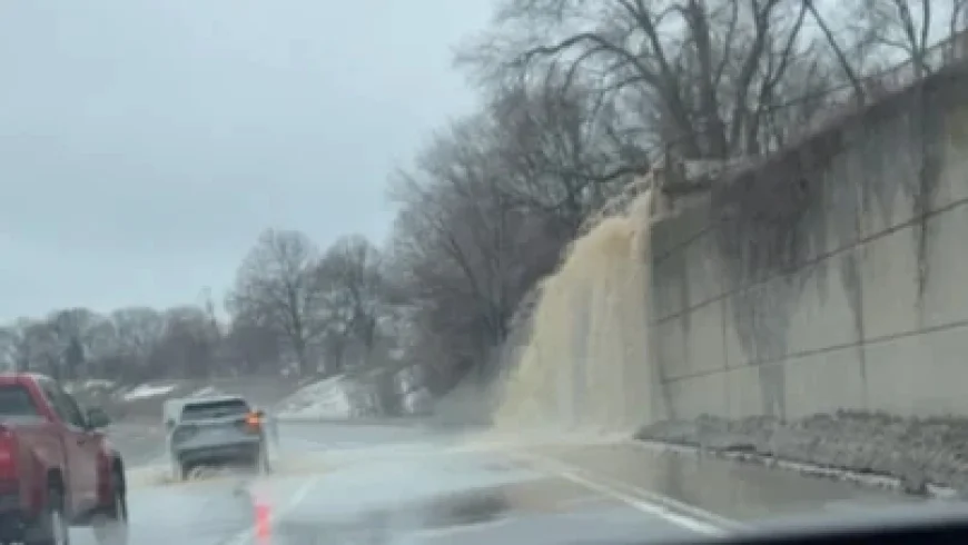 Floodwaters Surge onto Highway 85 in Kitchener