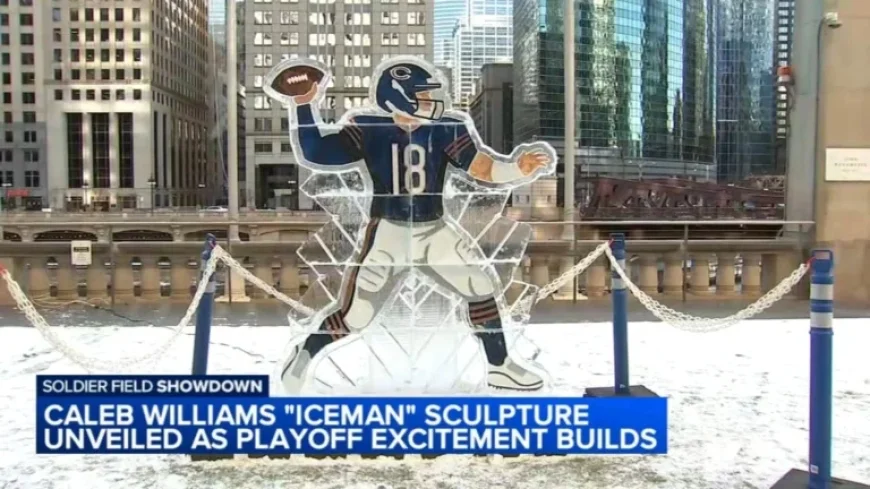 Chicago Bears Unveil Caleb Williams ‘Iceman’ Sculpture at Merchandise Mart Before Playoff Against Rams