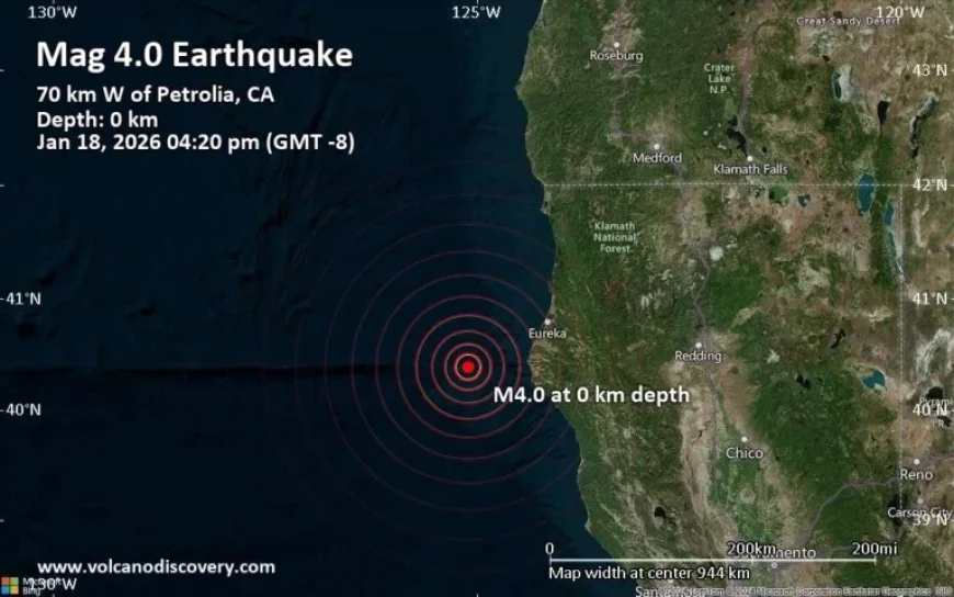 4.0 Earthquake Strikes Near Eureka, Humboldt County, California