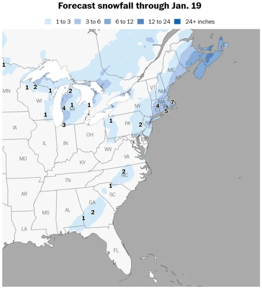 Snowfall Predicted Across East Coast, Reaching Southern Regions