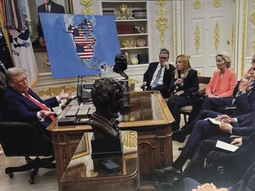 Trump Reveals Map of America Including Canada, Greenland; Meloni, Macron Observe