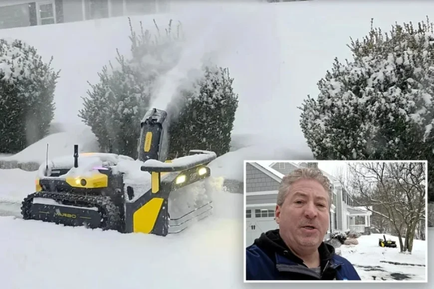NJ Man Relaxes as $5K Robotic Snow Blower Clears Driveway in Storm Fern