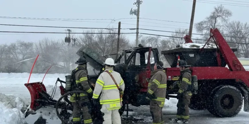 Snow Plow Truck Catches Fire in Toledo