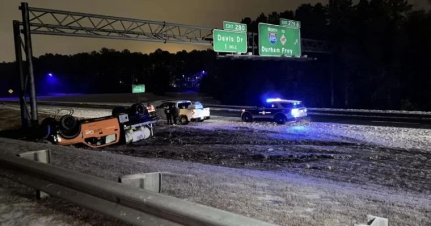 Brine Truck Overturns on I-40 in Durham, Major Roads Remain Icy