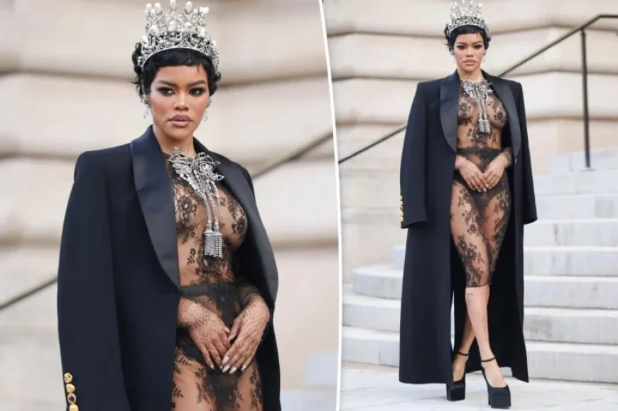 Teyana Taylor Stuns in Lace and Pearls at Schiaparelli Couture Show