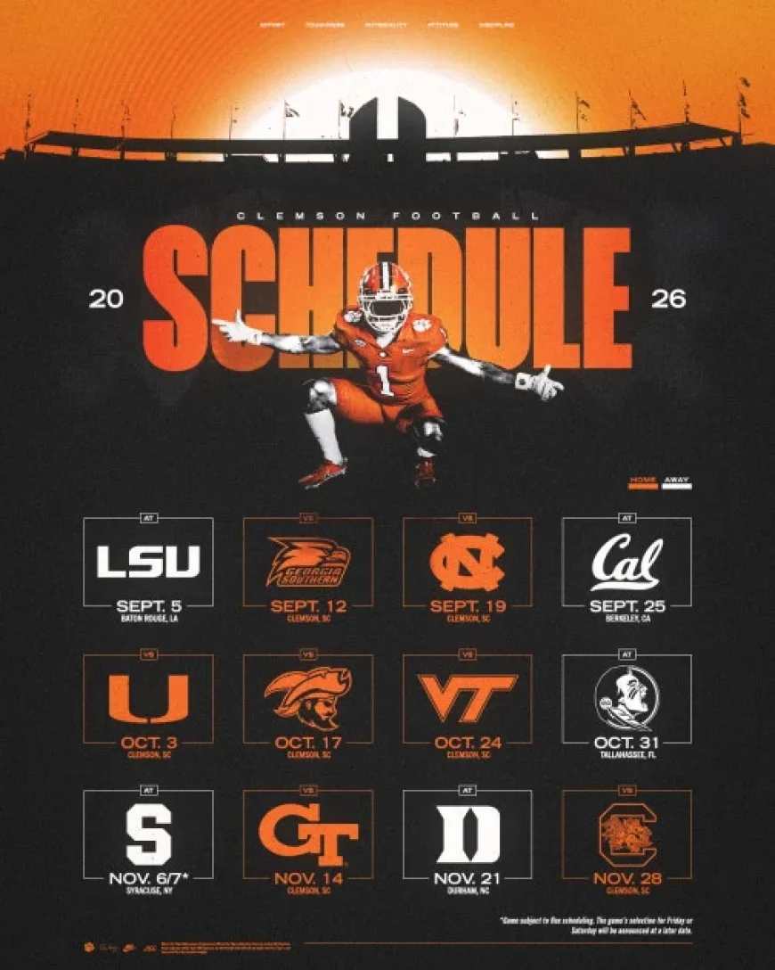 Clemson Reveals 2026 Football Schedule on Official Athletics Site