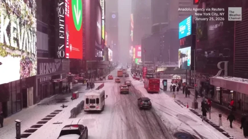 Aerial View Captures New York City Snowstorm