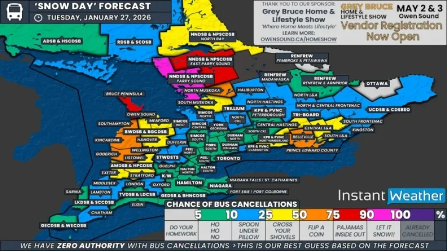 Snowstorm Threatens School Bus Cancellations in Southern Ontario’s Snowbelt Tuesday