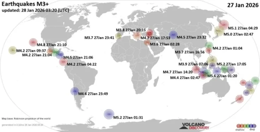 Global Earthquake Summary for Tuesday, January 27, 2026