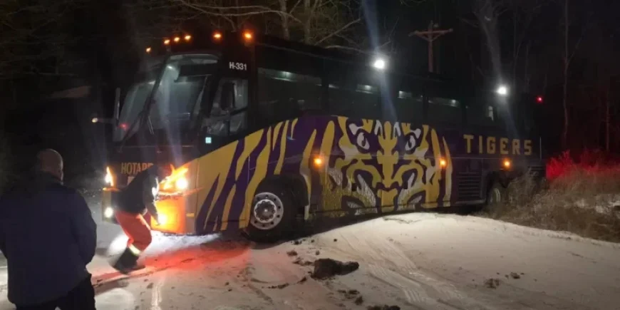 LSU Athletics Rented Bus Skids Off Road Amid Winter Weather
