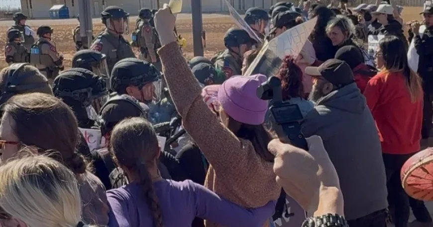 DPS Troopers Confront Protesters at Dilley ICE Detention Facility