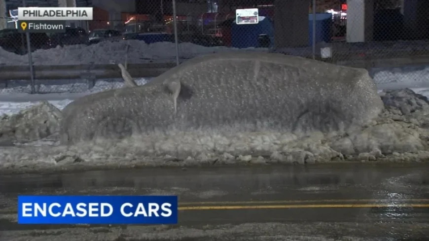 Philadelphia Woman Discovers Car Encased in Ice After Nearby Pipe Burst